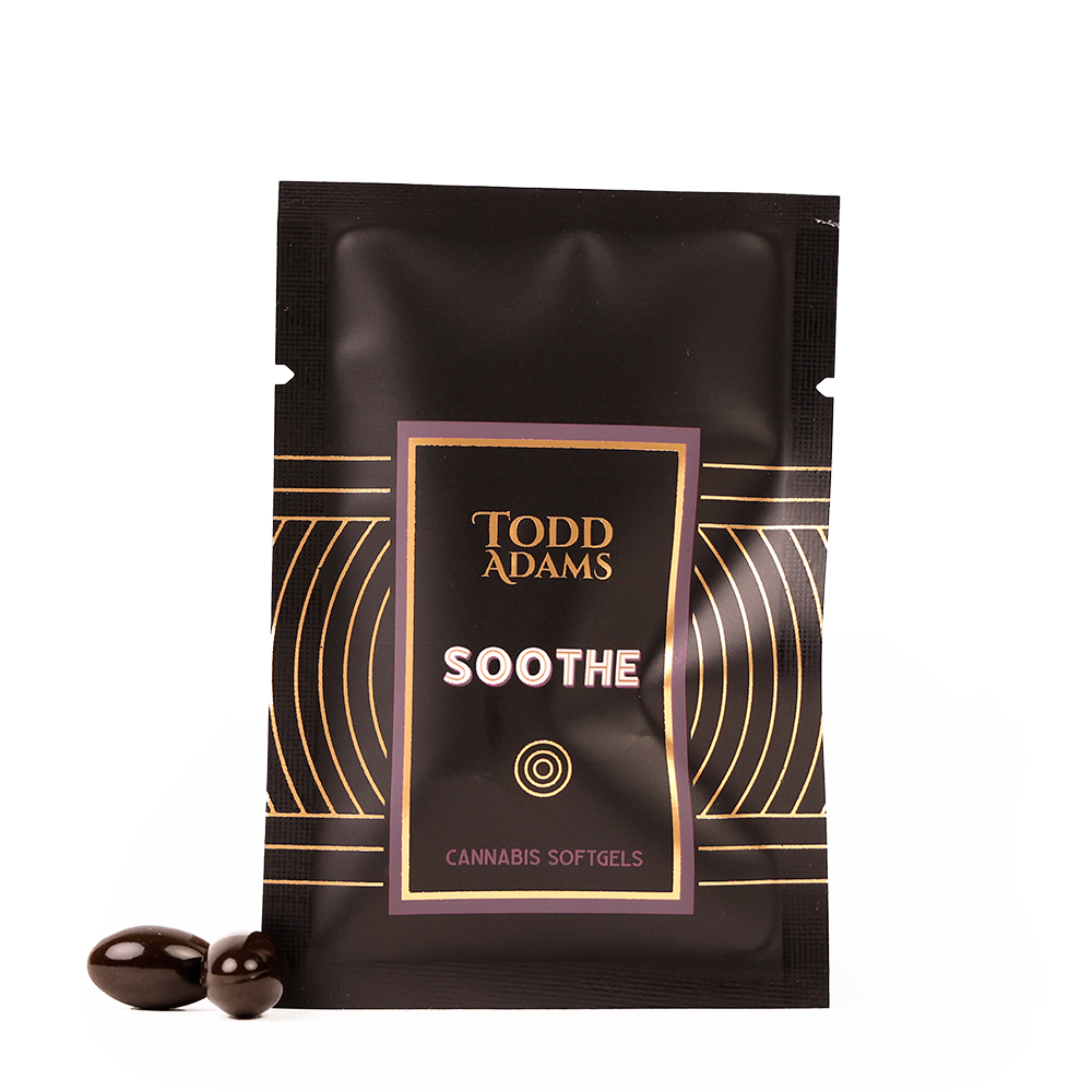 Todd Adams Soothe Broad-Spectrum CBD Softgels – relief-focused formula to ease everyday aches.