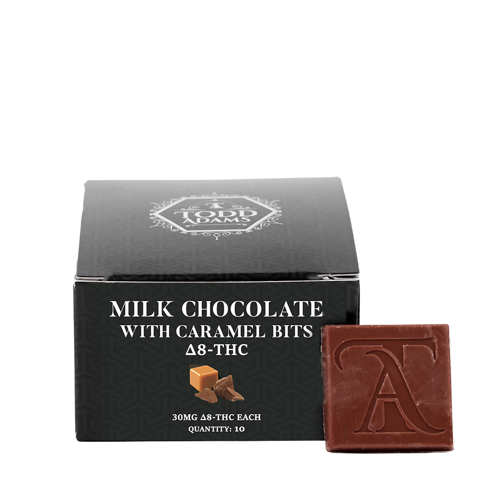 Todd Adams Delta-8 Milk Chocolate with Caramel Bits – 30mg D8-THC each, box of 10