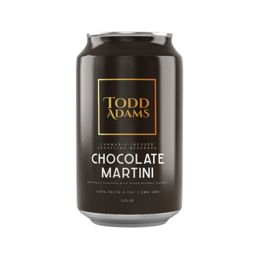 Todd Adams Delta-9 THC Chocolate Martini Soda – 12oz sparkling cannabis beverage with 10mg Delta-9 THC and 5mg CBD in a rich, smooth chocolate flavor.
