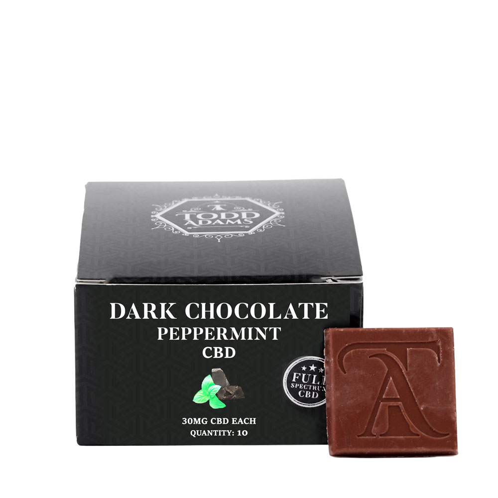 Todd Adams Dark Chocolate Peppermint CBD Squares – 30MG Full Spectrum CBD per piece, box of 10