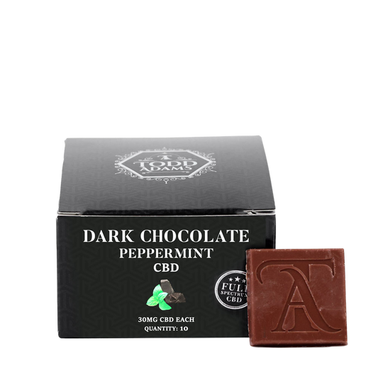 Todd Adams Dark Chocolate Peppermint CBD Squares – 30MG Full Spectrum CBD per piece, box of 10